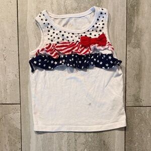 Girls White Patriotic Ruffle Tank Top with Red Bow